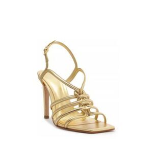 SCHUTZ Womens Gold Octavia Open Toe Stiletto Leather Slingback Sandal 7.5 B
